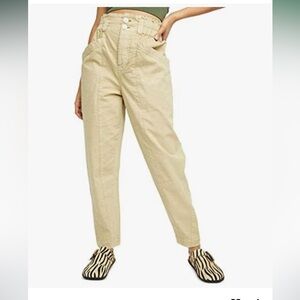 FREE PEOPLE Med Ready To Run Cinch Waist Paper Bag Pants Sand Beige Drop‎ Crotch